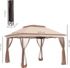 Outsunny Pavillon Faltpavillon Gartenzelt Mit Seitenwänden Popup Khaki 3,25x3,25x2,95cm