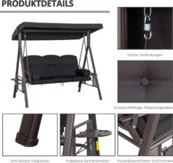 Outsunny 3-Sitzer Hollywoodschaukel Gartenschaukel Mit Sonnendach Kissen Metall Polyester Schwarz 116 X 206 X 183 Cm 13 Outsunny 3-Sitzer Hollywoodschaukel Gartenschaukel Mit Sonnendach Kissen Metall Polyester Schwarz 116 X 206 X 183 Cm -Angebote Moos Traum Store 99cffbd5fae770eaedb6a5232a8e3f19