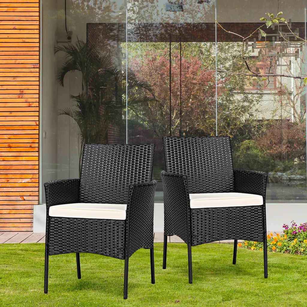 COSTWAY 2er Rattan Stühle Set Gartenstuhl Polyrattan Mit Sitzkissen Rückenlehne & Armlehne 2 COSTWAY 2er Rattan Stühle Set Gartenstuhl Polyrattan Mit Sitzkissen Rückenlehne & Armlehne – Bild 2