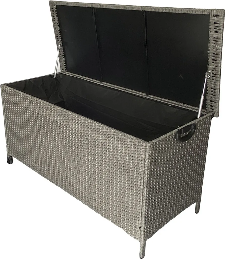 KMH® Polyrattan Kissentruhe Mit Rollen Grau 2 KMH® Polyrattan Kissentruhe Mit Rollen Grau – Bild 2