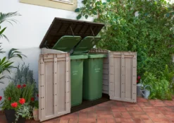 Keter Store It Out Max Mülltonnenbox Mit Gasdruckfeder, Wetterfest, Abschließbar, Beige, 1.200 L, 145,5 X 82 X 125cm -Angebote Moos Traum Store 9c7fb75f7cd638c0c037dd7438c489a7