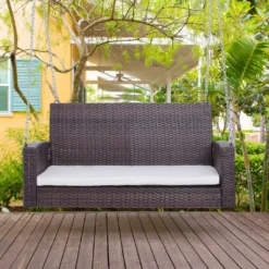Outsunny Hängebank 2-Sitzer Rattan Gartenschaukel Mit Sitzkissen Hängeschaukel Hollywoodschaukel Schaukelbank Gartenbank Braun 127 X 57,5 X 60 Cm -Angebote Moos Traum Store 9ce802420120daa557bb0524f1e5491f