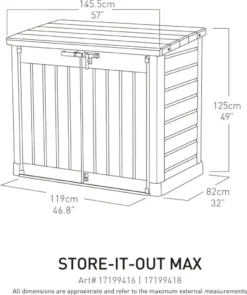 Keter Store It Out Max Mülltonnenbox Mit Gasdruckfeder, Wetterfest, Abschließbar, Beige, 1.200 L, 145,5 X 82 X 125cm -Angebote Moos Traum Store 9dba499503f074a2e57ee74a207cca03