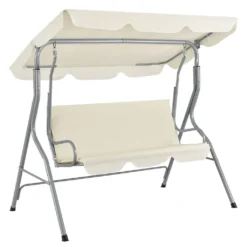 Juskys Hollywoodschaukel 3-Sitzer Mit Dach & Sitzauflage – Gartenschaukel 200 Kg Belastbar – Schaukelbank Für Garten & Terrasse - Beige