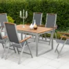 Merxx Gartenmöbelset "Siena" 7tlg. - Aluminiumgestell Mit Textilbespannung Schwarz Und Akazienholz - 50239-219