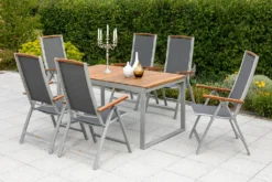 Merxx Gartenmöbelset "Siena" 7tlg. - Aluminiumgestell Mit Textilbespannung Schwarz Und Akazienholz - 50239-219