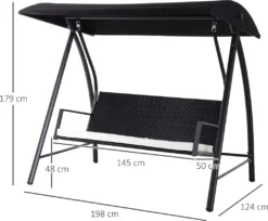 Outsunny Hollywoodschaukel Gartenschaukel 3-Sitzer Mit Dach, Polyrattan+Metall, Schwarz, 198x124x179cm 9 Outsunny Hollywoodschaukel Gartenschaukel 3-Sitzer Mit Dach, Polyrattan+Metall, Schwarz, 198x124x179cm -Angebote Moos Traum Store 9f4598703e1c8d747b101f13f2ab78c1