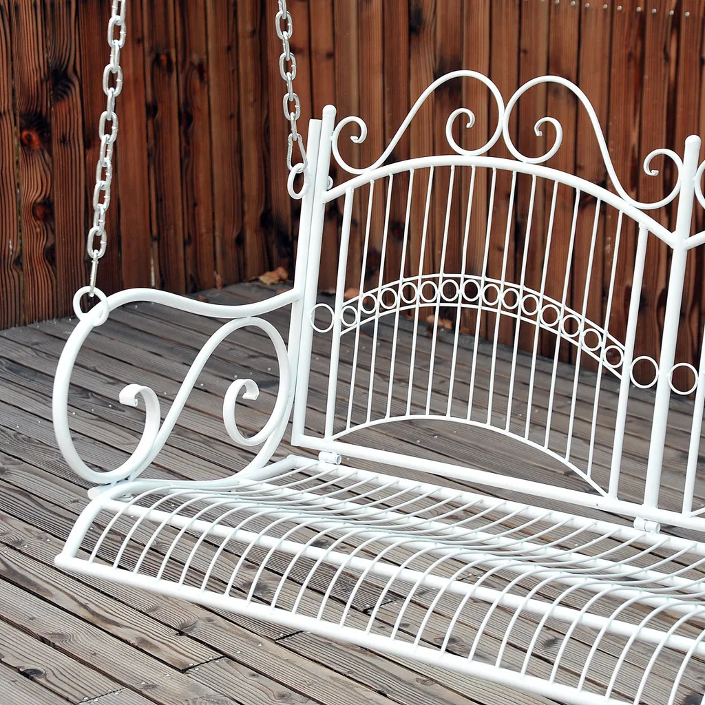 Outsunny Hängebank Schaukel Bank Gartenschaukel Mit Ketten, Metall, Weiß, 118x58x57cm 7 Outsunny Hängebank Schaukel Bank Gartenschaukel Mit Ketten, Metall, Weiß, 118x58x57cm – Bild 7