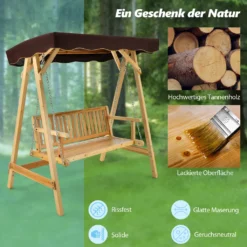COSTWAY Hollywoodschaukel Aus Holz, 2-Sitzer, Gartenschaukel Mit Verstellbarem Sonnendach & Metallkette, Schaukelbank Bis 240kg Belastbar Für Veranda, Hinterhof, Pool -Angebote Moos Traum Store 9f6a6481c62344466ac26a10fb16e1b9