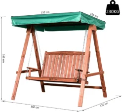 Outsunny Gartenschaukel Für 2 Personen, Hollywoodschaukel, Schaukelbank Mit Dach, Massivholz, Grün, 160 X 120 X 165 Cm -Angebote Moos Traum Store a44d59cd448df4cae10af04a12bc3472