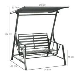 Outsunny Hollywoodschaukel, 2-Sitzer Gartenschaukel, Schaukelbank Mit Verstellbarem Sonnendach, Sitzkissen, Für Balkon, Dunkelgrau, Stahl, 148 X 129 X 172 Cm -Angebote Moos Traum Store a54ea1c1bf850f217f3eb452a2abc480