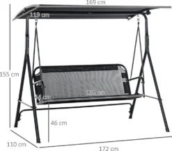 Outsunny 3-Sitzer Hollywoodschaukel Schaukelstuhl Outdoor Gartenliege UV-beständig Hochwertiges Metallrohr Winkeleinstellbar Schwarz -Angebote Moos Traum Store a6cf2a2a447fa4d422c2c52152da55df