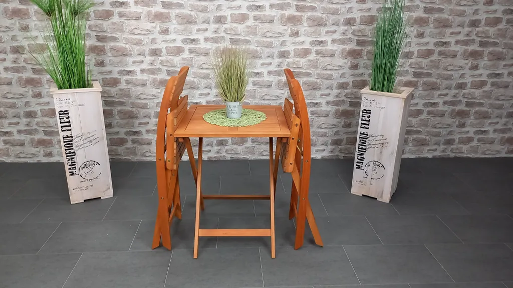 3 Tlg. Balkonset Eukalyptusholz, Klappbar 2 3 Tlg. Balkonset Eukalyptusholz, Klappbar – Bild 2