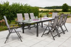 Merxx Trivero Set 9tlg., Gestell: Graphit Textil: Diamantbraun Tischplatte: Graues Glas