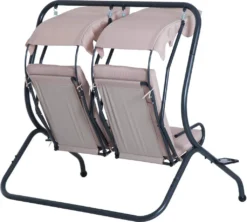 Outsunny 2 Sitzer Hollywoodschaukel Gartenschaukel Mit Sonnendach Gartenstuhl Sitz Mit Sprühbaumwolle Oxfordstoff PE-Beschichtung Stahl Oxford-Stoff Beige 170 X 136 X 170 Cm（pro Sitz） -Angebote Moos Traum Store a899dd77149c74adae2d606ed6783182