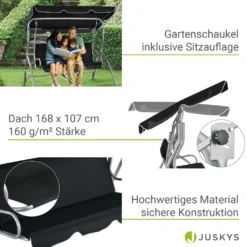 Juskys Hollywoodschaukel 3-Sitzer Mit Dach & Sitzauflage – Gartenschaukel 200 Kg Belastbar – Schaukelbank Für Garten & Terrasse - Schwarz -Angebote Moos Traum Store a92bd8124f3a57ea8c620d08296fc471