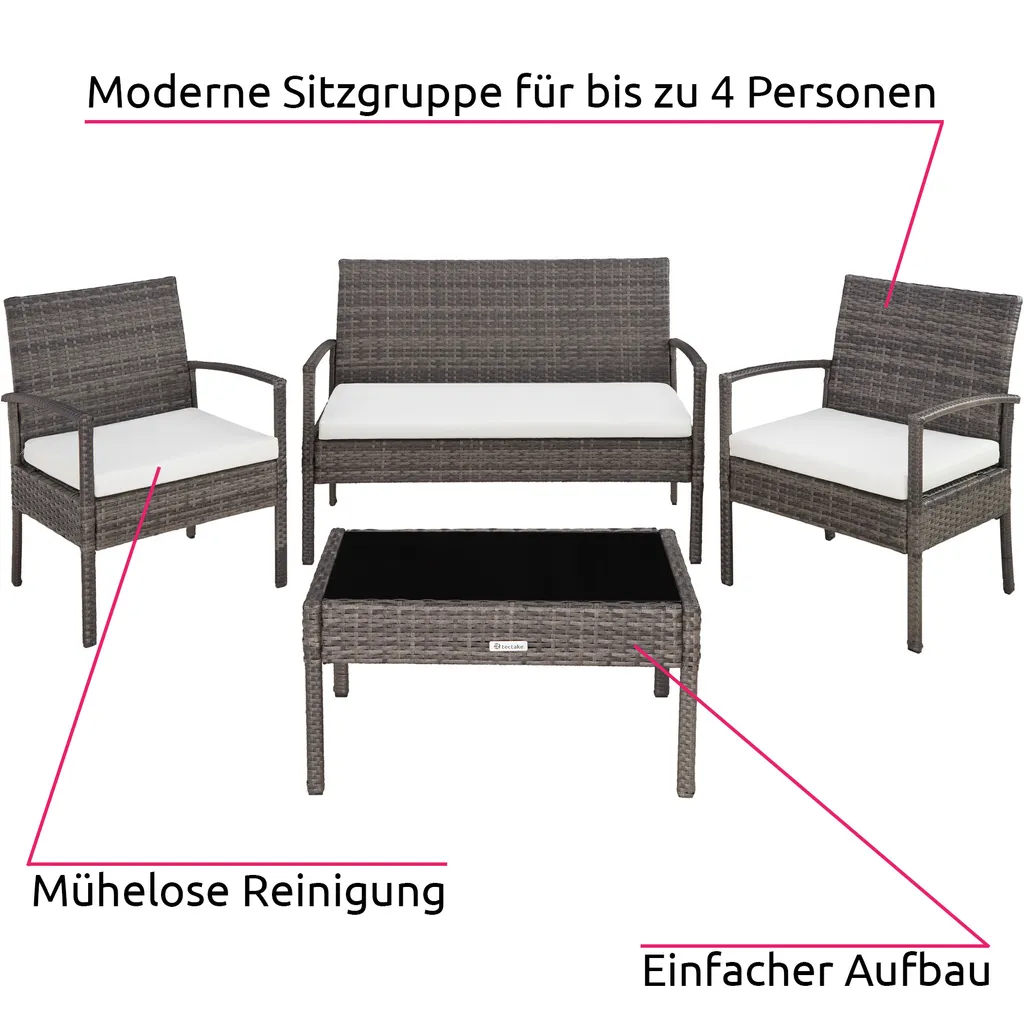 Tectake Rattan Sitzgruppe Sparta 3+1 - Grau 4 Tectake Rattan Sitzgruppe Sparta 3+1 - Grau – Bild 4