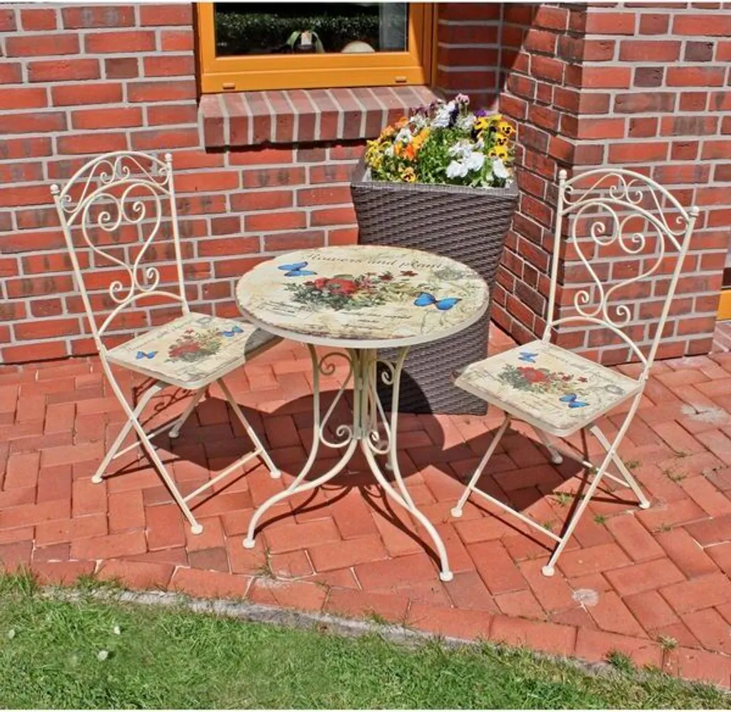 3tlg. Landhaus Bistro Set Balkon Terrasse Metall Antik Shabby Weiß Sitzgruppe 3 3tlg. Landhaus Bistro Set Balkon Terrasse Metall Antik Shabby Weiß Sitzgruppe – Bild 3