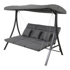 Lesli Living Hollywoodschaukel Gartenschaukel 3-Sitzer "Madeira" Schwarz/grau
