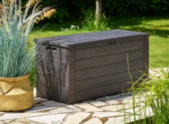 Auflagenbox/Gartenbox "Woody" H 58 X B 120 X T 46 Cm, Holz Optik, Farbe Dunkelbraun; GTS178509 -Angebote Moos Traum Store ad875ed5d6e35e282b47f624a4610713