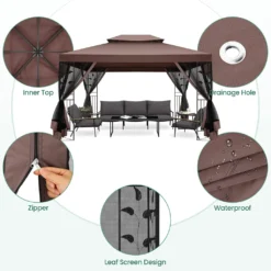 Gartenpavillon Faltpavillon 3 X 4 M, Terrassenpavillon Überdachung Mit Seitenwänden & Doppeldach, Zelte Für Schutz Vor Sonne Und Regen, Abgeschirmter Pavillon Für Party Hinterhof, Braun -Angebote Moos Traum Store ae21b478180433498d47f9f093c8d318