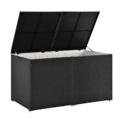 Juskys Polyrattan Auflagenbox Ikaria 950 L Inkl. Deckel Mit Hubautomatik & Innenplane – Garten Kissenbox Für Balkon & Terrasse – Gartenbox Schwarz