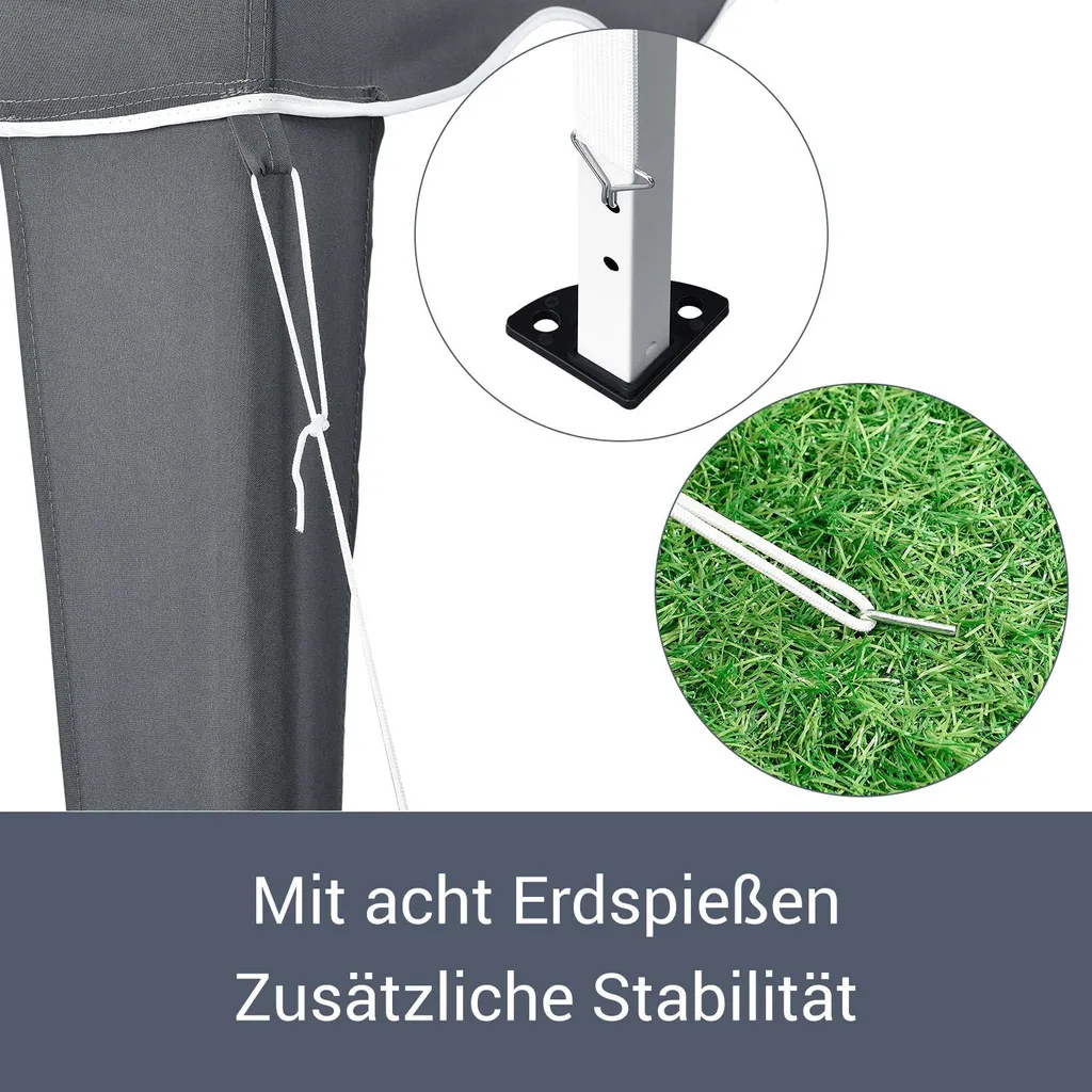 Juskys Faltpavillon Vivara 3x3 M – Pop-up Pavillon Höhenverstellbar, UV50+ & Wasserabweisend – Gartenzelt Mit Tasche – Partyzelt Für Garten Grau 8 Juskys Faltpavillon Vivara 3x3 M – Pop-up Pavillon Höhenverstellbar, UV50+ & Wasserabweisend – Gartenzelt Mit Tasche – Partyzelt Für Garten Grau – Bild 8