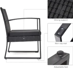 Polypropylen Gartenmöbel Set, Inkl. 2 Sitzgruppe Und 1 Tisch, Sitzgruppe Balkon 3er Garten Set, Terrasse Wetterfeste Balkonmöbel, Schwarz -Angebote Moos Traum Store af88fa2b16c11b51a407f776e567896c