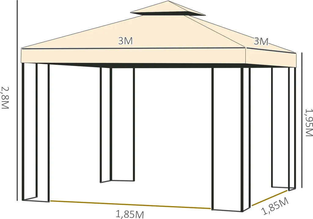 HOMCOM Outsunny Luxus Pavillon 3x3 M Gartenpavillon Mit Doppeldach Partyzelt Mit Seitenteilen Festzelt Gartenzelt Pagode Beige 3 HOMCOM Outsunny Luxus Pavillon 3x3 M Gartenpavillon Mit Doppeldach Partyzelt Mit Seitenteilen Festzelt Gartenzelt Pagode Beige – Bild 3