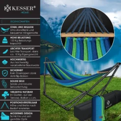 KESSER® Hängematte Vill Mit Gestell Metall Faltbar Verstellbar Stabiler Rahmen Indoor & Outdoor Mit Tragetasche + Beutel Hängesessel Hängemattengestell Camping Garten Pool Balkon Terrasse , Farbe:Blau 11 KESSER® Hängematte Vill Mit Gestell Metall Faltbar Verstellbar Stabiler Rahmen Indoor & Outdoor Mit Tragetasche + Beutel Hängesessel Hängemattengestell Camping Garten Pool Balkon Terrasse , Farbe:Blau -Angebote Moos Traum Store b12369fd10f93c67626d775108f48b9f