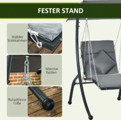 Outsunny Hollywoodschaukel, Gartenschaukel Mit Kissen, Hängeliege Mit Verstellbarem Sonnendach Für Garten, Balkon, 108 X 145 Cm X 169 Cm, Stahl, Dunkelgrau -Angebote Moos Traum Store b16ce757e2ca7d2c1ac91490ab232da4