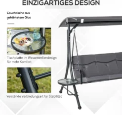 Outsunny Hollywoodschaukel 3-Sitzer Gartenschaukel Schaukelbank Mit Verstellbarem Sonnendach Teetisch Stahl Polyester Grau+Schwarz 278 X 125 X 177 Cm 12 Outsunny Hollywoodschaukel 3-Sitzer Gartenschaukel Schaukelbank Mit Verstellbarem Sonnendach Teetisch Stahl Polyester Grau+Schwarz 278 X 125 X 177 Cm -Angebote Moos Traum Store b3809a20cdb5df56a3447f57d84994a4