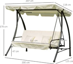 Outsunny Hollywoodschaukel Gartenschaukel Schaukel Schaukelbank Mit Liege-Funktion, 3 Sitzer, Metall+Polyester, Weiß, 200 X 125 X 170 Cm -Angebote Moos Traum Store b3b8120c8d217d37b0501f2ab34aef43