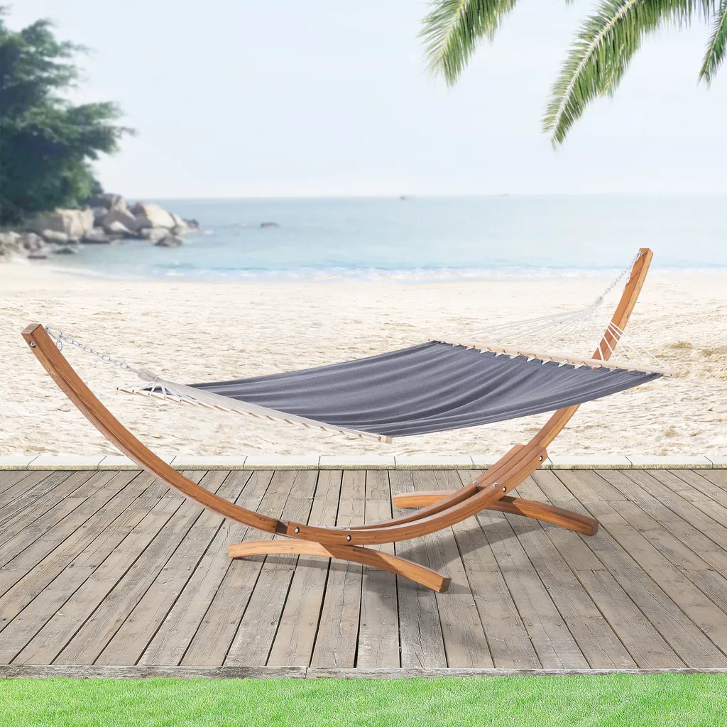 Hängematte Langadia Mit Gestell 200 X 150 Cm Hängeschaukel Max. 120 Kg Outdoor Hängesitz Hängeliege Gestell Aus Massivholz Dunkelgrau 2 Hängematte Langadia Mit Gestell 200 X 150 Cm Hängeschaukel Max. 120 Kg Outdoor Hängesitz Hängeliege Gestell Aus Massivholz Dunkelgrau – Bild 2