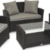SVITA ROMA Polyrattan Lounge Rattan Garten Möbel Set Mit Sofa Und Sessel Gartenlounge Essgruppe Mit Tisch Schwarz