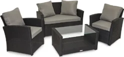 SVITA ROMA Polyrattan Lounge Rattan Garten Möbel Set Mit Sofa Und Sessel Gartenlounge Essgruppe Mit Tisch Schwarz