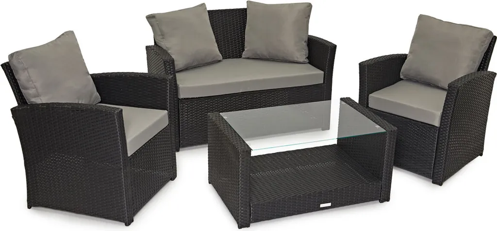 SVITA ROMA Polyrattan Lounge Rattan Garten Möbel Set Mit Sofa Und Sessel Gartenlounge Essgruppe Mit Tisch Schwarz 1 SVITA ROMA Polyrattan Lounge Rattan Garten Möbel Set Mit Sofa Und Sessel Gartenlounge Essgruppe Mit Tisch Schwarz