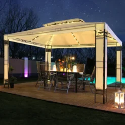 LED - Garten Pavillon Milano 3x4m Pavillion Solar Beleuchtung Pavilion Gartenzelt Designer Pavilon - Creme
