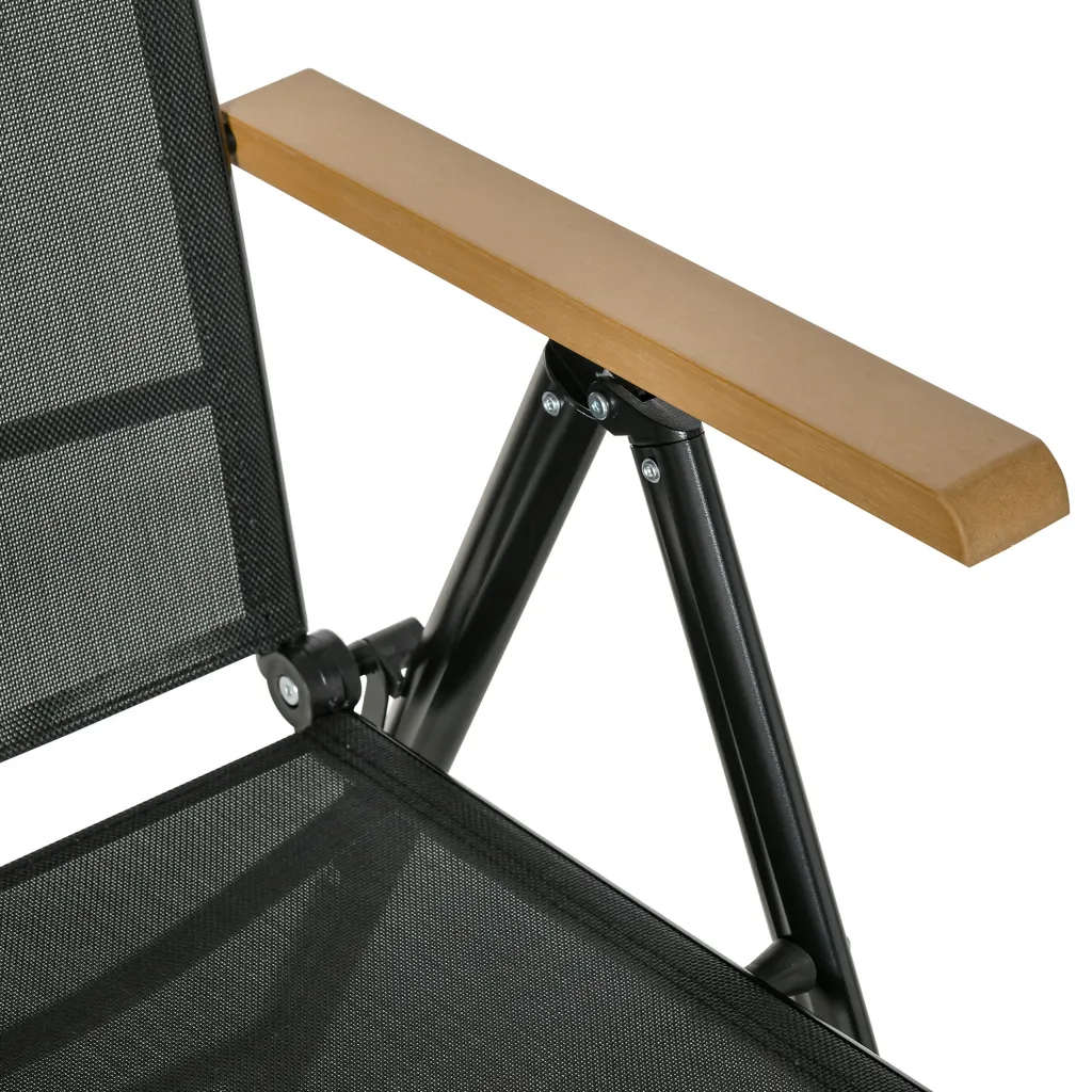 Outsunny 2er-Set Klappstuhl Gartenstuhl Klappbar Mit Rückenlehne Armlehne Für Garten Balkon Terrasse Mesh Stoff Aluminium Schwarz 71,5 X 68 X 109 Cm 9 Outsunny 2er-Set Klappstuhl Gartenstuhl Klappbar Mit Rückenlehne Armlehne Für Garten Balkon Terrasse Mesh Stoff Aluminium Schwarz 71,5 X 68 X 109 Cm – Bild 9