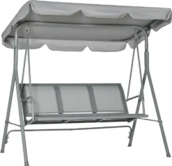 Outsunny Hollywoodschaukel 3-Sitzer Gartenschaukel Schaukelbank Mit Dach Metall Grau+Silber 170 X 110 X 153 Cm