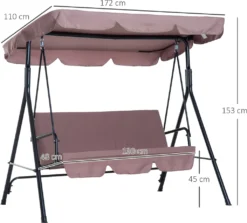 Outsunny Hollywoodschaukel Gartenschaukel Schaukelbank 3-Sitzer Mit Dach Stahl Braun 172x110x152cm