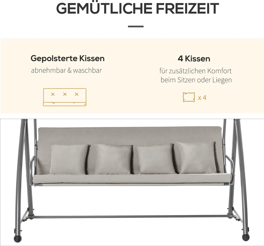 Outsunny 3-Sitzer Hollywoodschaukel Schaukelstuhl 2-in-1 Gartenliege Mit Sonnendach Winkeleinstellbar Stahl Polyester Outdoor Hellbraun 218 X 120 X 168 Cm 5 Outsunny 3-Sitzer Hollywoodschaukel Schaukelstuhl 2-in-1 Gartenliege Mit Sonnendach Winkeleinstellbar Stahl Polyester Outdoor Hellbraun 218 X 120 X 168 Cm – Bild 5