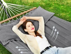 SONGMICS Hängematte, 210 X 150 Cm, Mit 2 Kissen, Bis Zu 300 Kg Belastbar, Mit 2 Holzstangen, Outdoor, Grau GDC022G01 16 SONGMICS Hängematte, 210 X 150 Cm, Mit 2 Kissen, Bis Zu 300 Kg Belastbar, Mit 2 Holzstangen, Outdoor, Grau GDC022G01 -Angebote Moos Traum Store b85f4378b2366ae41cd917e5d3230502