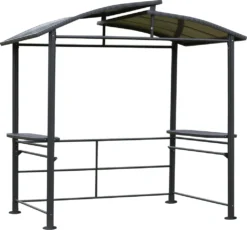 Outsunny Grillpavillon Mit Flammschutzdach, BBQ-Pavillon Mit 2 Ablagen Stahl PC Dunkelgrau, 240 X 150 X 230 Cm