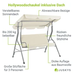 Juskys Hollywoodschaukel 3-Sitzer Mit Dach & Sitzauflage – Gartenschaukel 200 Kg Belastbar – Schaukelbank Für Garten & Terrasse - Beige 16 Juskys Hollywoodschaukel 3-Sitzer Mit Dach & Sitzauflage – Gartenschaukel 200 Kg Belastbar – Schaukelbank Für Garten & Terrasse - Beige -Angebote Moos Traum Store ba904e71f528132bc8ec2c1882663811