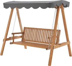 Hollywoodschaukel Afandou 200 X 130 X 185 Cm Gartenschaukel Mit Dach Max. 200 Kg Schaukelbank Für 2 Personen Gestell Aus Massivholz Dunkelgrau