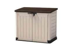 Keter Store It Out Max Mülltonnenbox Mit Gasdruckfeder, Wetterfest, Abschließbar, Beige, 1.200 L, 145,5 X 82 X 125cm