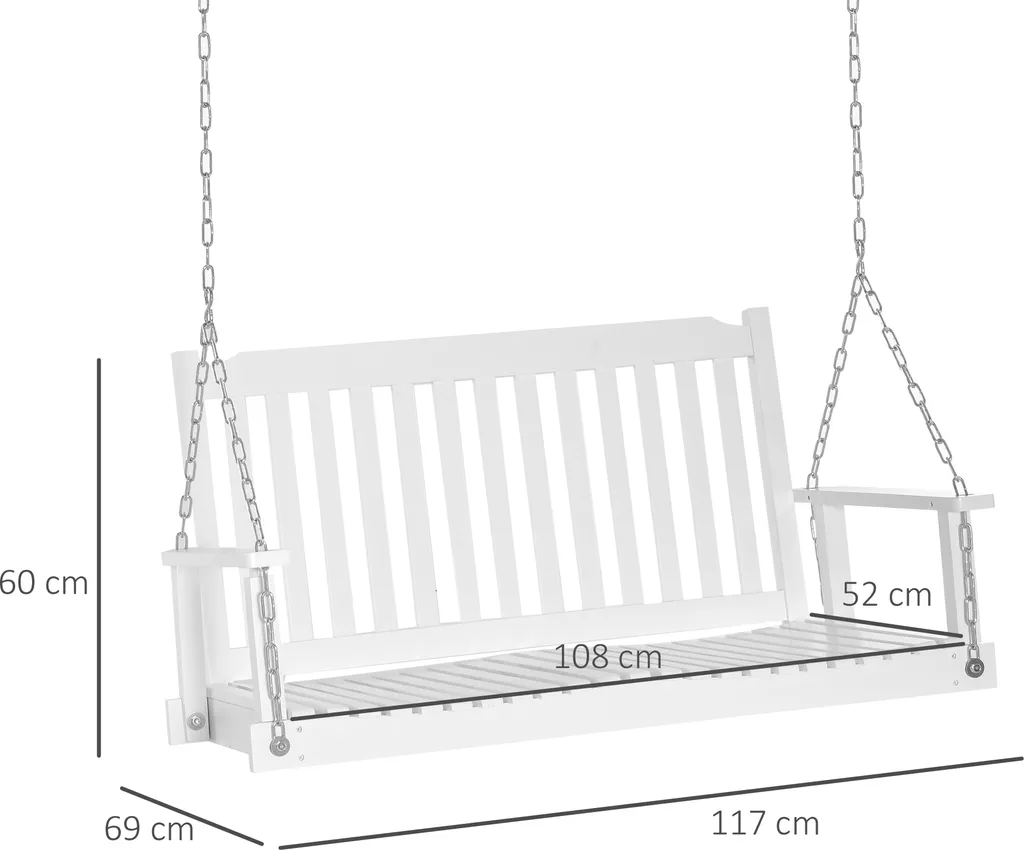 Outsunny Gartenschaukel Für 2 Personen Schaukelbank Hängebank Massivholz Patio Terrasse Hinterhof Weiß 117 X 69 X 60 Cm 4 Outsunny Gartenschaukel Für 2 Personen Schaukelbank Hängebank Massivholz Patio Terrasse Hinterhof Weiß 117 X 69 X 60 Cm – Bild 4