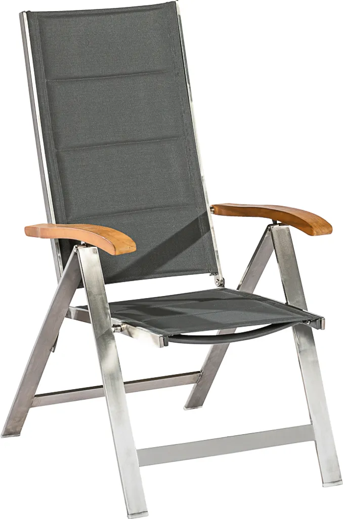 Merxx Gartenmöbelset "Ferrara" 5tlg. Mit Tisch 150 X 90 Cm - Edelstahlgestell Mit Textilbespannung Grau Und Akazienholz 2 Merxx Gartenmöbelset "Ferrara" 5tlg. Mit Tisch 150 X 90 Cm - Edelstahlgestell Mit Textilbespannung Grau Und Akazienholz – Bild 2