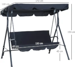 Outsunny Hollywoodschaukel Gartenschaukel Schaukelbank 3-Sitzer Mit Dach Stahl Schwarz 172x110x152cm -Angebote Moos Traum Store c26d6aa3bcba10b3dbb852fbb28fb8bc